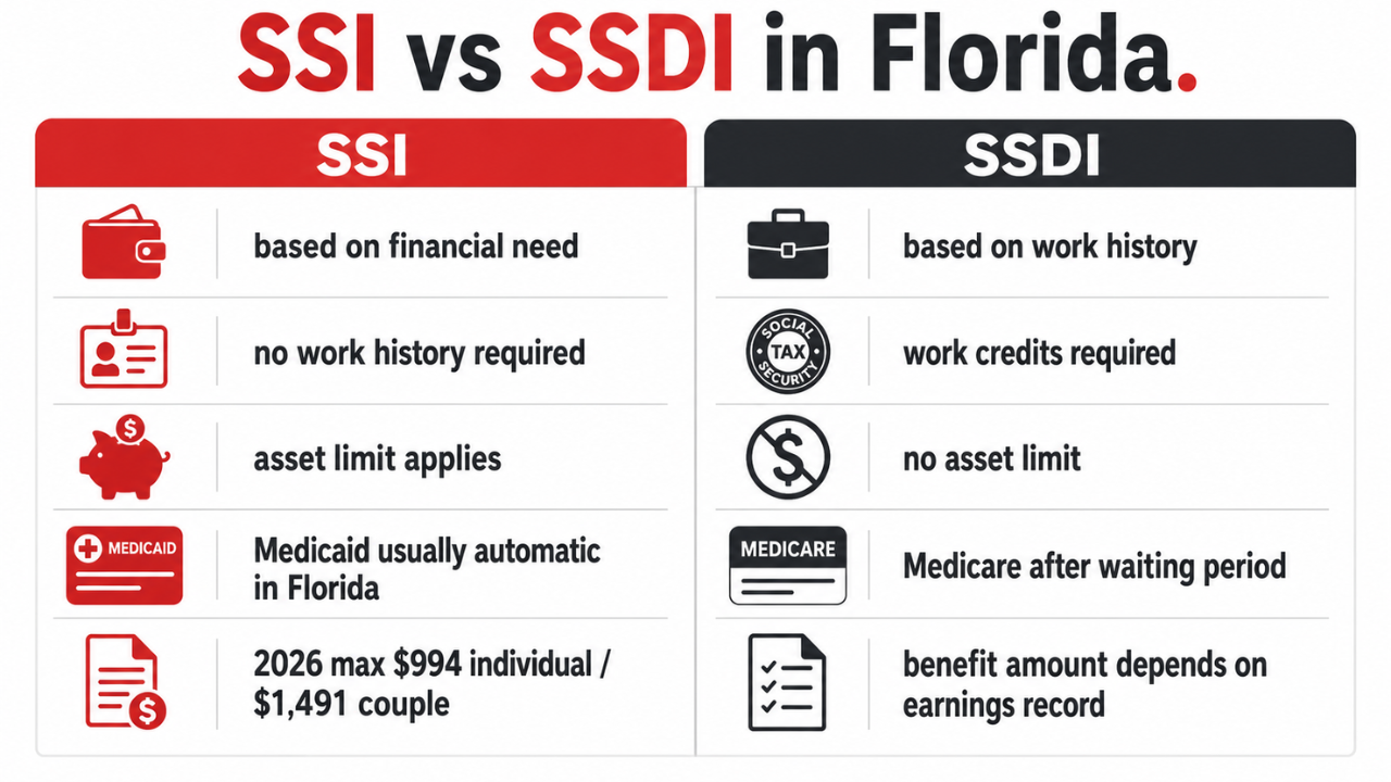 SSI vs. SSDI in Florida: Key Differences